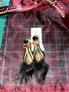 Dimitriadis Art Wear Swarovski Black Fluffy Vintage Earrings Handmade Greece - Bild 1 von 5