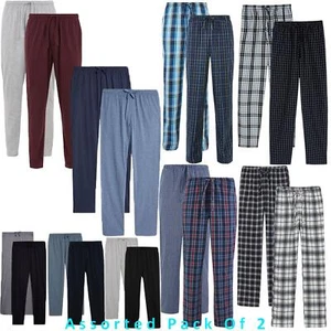 2 Pack M&S Mens Brushed Fleece Pyjama Check Flannel Bottoms Cotton PJ's Trousers - Picture 1 of 3