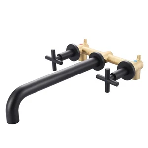 Wall Mount Tub Filler Matte Black, Bathtub Faucet Long Spout Reach, 2 Cross H... - Picture 1 of 7