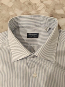 $575 Rare Finamore Double Blue Stripe Shirt Size Medium - Picture 1 of 5