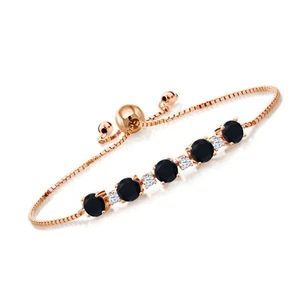2.58 Ct Round Black Onyx 18K Rose Gold Plated Silver Bracelet - Picture 1 of 5