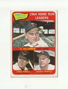 1965 Topps Baseball 1964 AL HR Leaders #3 Mantle,Killebrew,Powell Ex - Picture 1 of 2