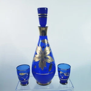 Czech vintage bohemian Blue Gold decanter and Cordial glasses - Picture 1 of 20