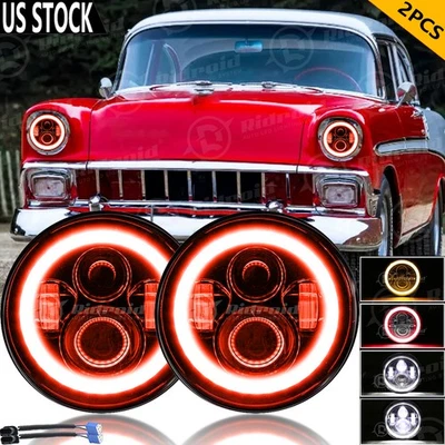 Faros LED redondos de 7 pulgadas rojo halo DRL para Chevrolet Bel Air 1955 1956 1957 Foto 1 de 4