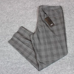 Hugo Boss Dress Pants Men's 38X31 Plaid Classic Windowpane Gray Wool Blend - Picture 1 of 16