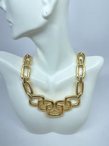 Vtg Crown Trifari statement Necklace gold tone Geometric Modernist signed - Picture 1 of 7
