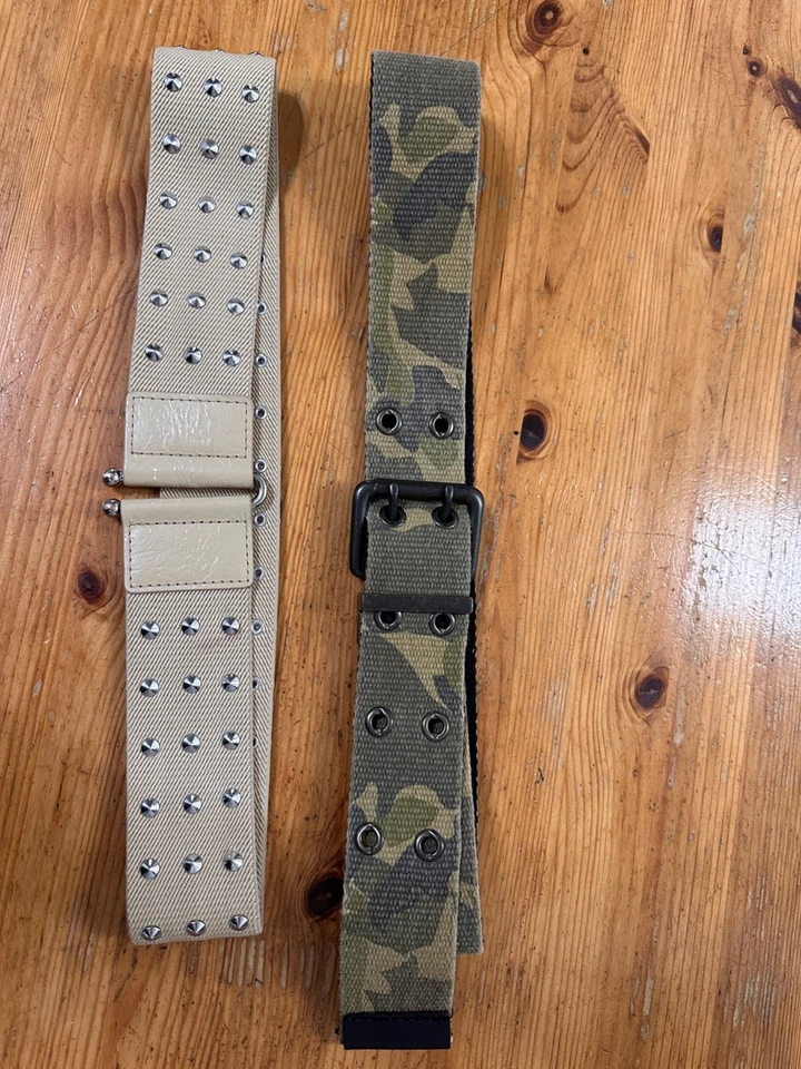 Lote De 2 CINTURONES DE LONA Algodón Cintura Verde Camuflaje Beige Mediano Foto 1 de 4