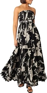 Petal and Pup Angelique Pleated Maxi Dress Black White Floral Strapless Size XL - Picture 1 of 11