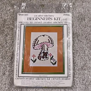 Vtg Mushroom Crewel Kit Vogart Crafts Bear Creative Stitchery 70s 1977 NEW - Picture 1 of 6