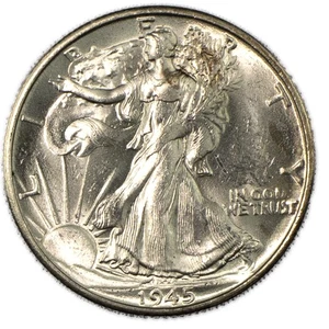1945-S Walking Liberty Silber Half Dollar Stempelglanz Stempelglanz + - Bild 1 von 2