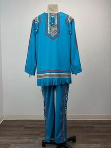 Mens Vintage Western / Native-Inspired Costume – Turquoise Fringe Top & Pants XL - Picture 1 of 4