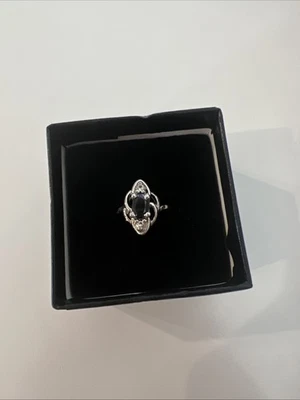 Vintage Blue sapphire Ring, Colorless Topaz Detail, Platinum Plated Over Silver - Image 1 of 4