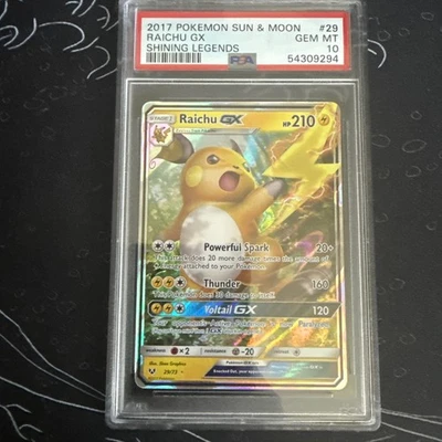 2017 RAICHU GX – Pokemon Sun & Moon Shining Legends – PSA 10 GEM MT  - Image 1 of 4