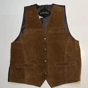Dont Stop Classics Wildleder Leder Weste Herren Large Braun Western Cowboy Druckknopf - Bild 1 von 6