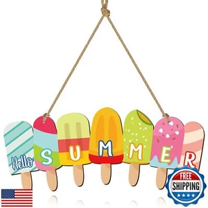 Yookeer Hello Summer Door Sign Summer Wreaths for Front Door Hanger Rustic Wo - Picture 1 of 5