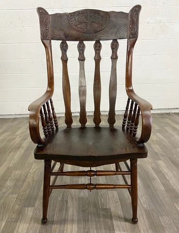 Antique Early American Farmhouse Style Courthouse Style Pressed Oak Chair Cover
