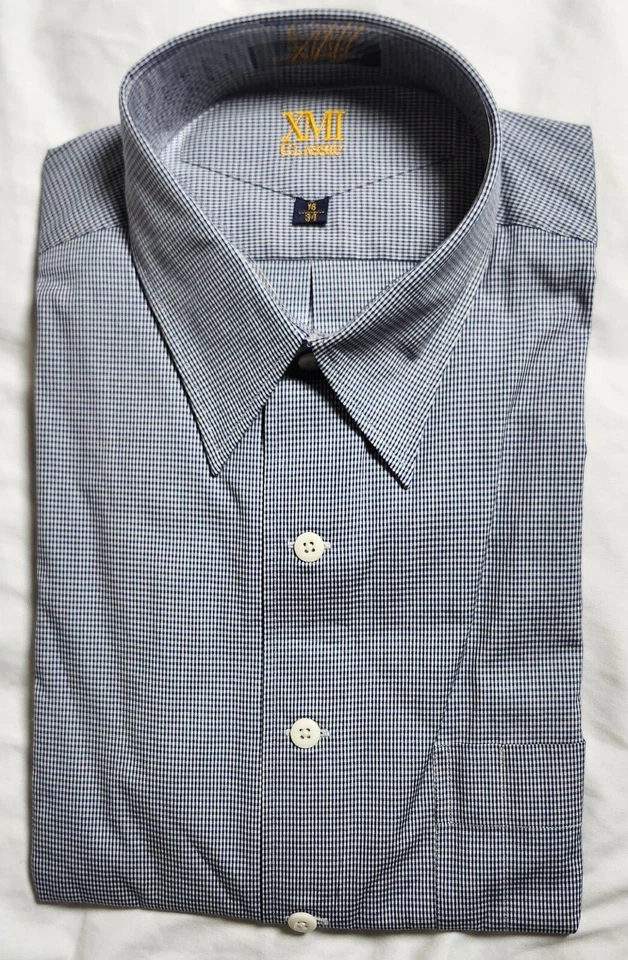 Camisa de vestir XMI clásica azul a cuadros para hombre 100 % algodón talla 16/34 Foto 1 de 4