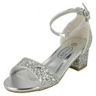 GIRLS SPOT ON GLITTER MID  BLOCK HEEL ANKLE STRAP PARTY SANDALS H1R107