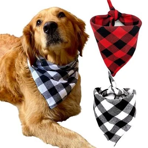 Dog Bandanas 2 Pack Plaid Pet Scarves Reversible Checkered Kerchief Classic T... - Picture 1 of 7