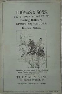 Antiguo Anuncio Grande 1895 Antiguo Efímero Caza Outfitters Thomas & Sons Sastres - Imagen 1 de 1
