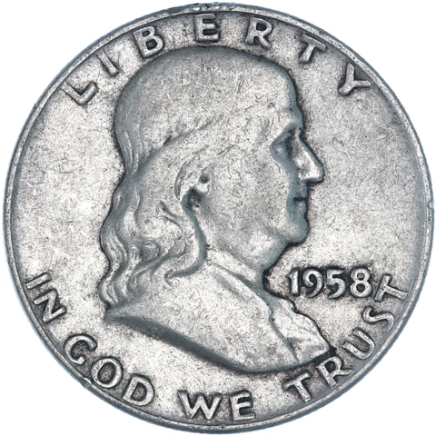 1958 D Franklin Half Dollar 90% Silver Fine FN See Pics Y333 Cover