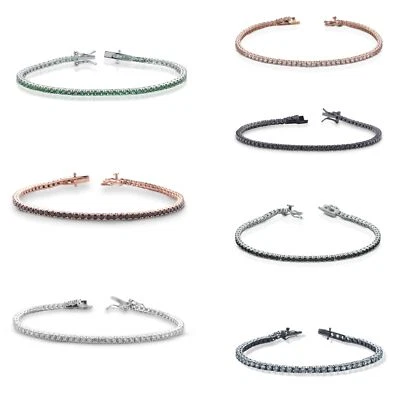 Bracciale Tennis HIRIWA 925 Argento Silver Rosè Nero Pietre Colorate 17,5cm - Immagine 1 di 4
