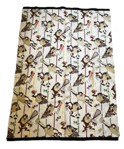 Vintage Looney Tunes Taz Tasmanian Devil Sports Satin Trim Throw Blanket 43x60 - Picture 1 of 10