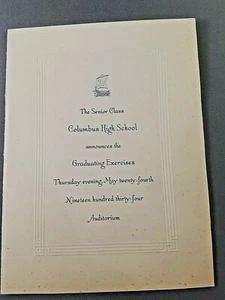 Vintage 1934 Columbus Nebraska High School Graduation Announcement - Picture 1 of 3