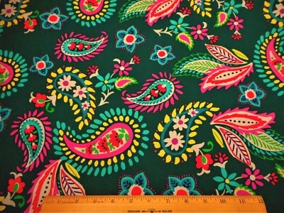 Tela Edredón 1 7/8+ Yarda Rosa Amarillo Blanco Cachemira Floral Dk Aqua Algodón Premium C Foto 1 de 2