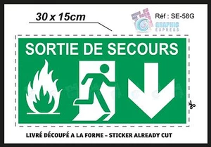 30 X 15 CM - EMERGENCY EXIT BOTTOM RIGHT - STICKERS SELF-ADHESIVE - SE-54G - Picture 1 of 1