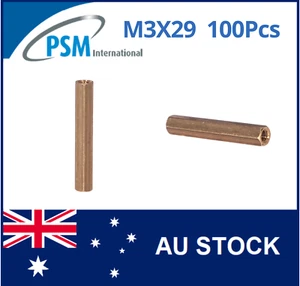M3 X 29 PSM SPACER HEX FEMALE / FEMALE BRASS NICKEL PLATED SPA01BM329MM 100PCS - Picture 1 of 5
