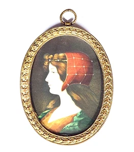 Antique Miniature Art Portrait English European Maiden 19th C  4.5" Frame - Picture 1 of 7