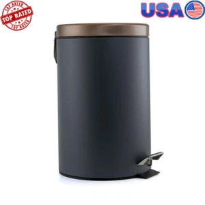 Stylish 12L Grey Copper Soft Pedal Round Trash Can Aluminum Office Kitchen Bath - Picture 1 of 8