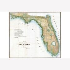 Florida; 1848 Land Survey Map; Beautiful Historic Cartography