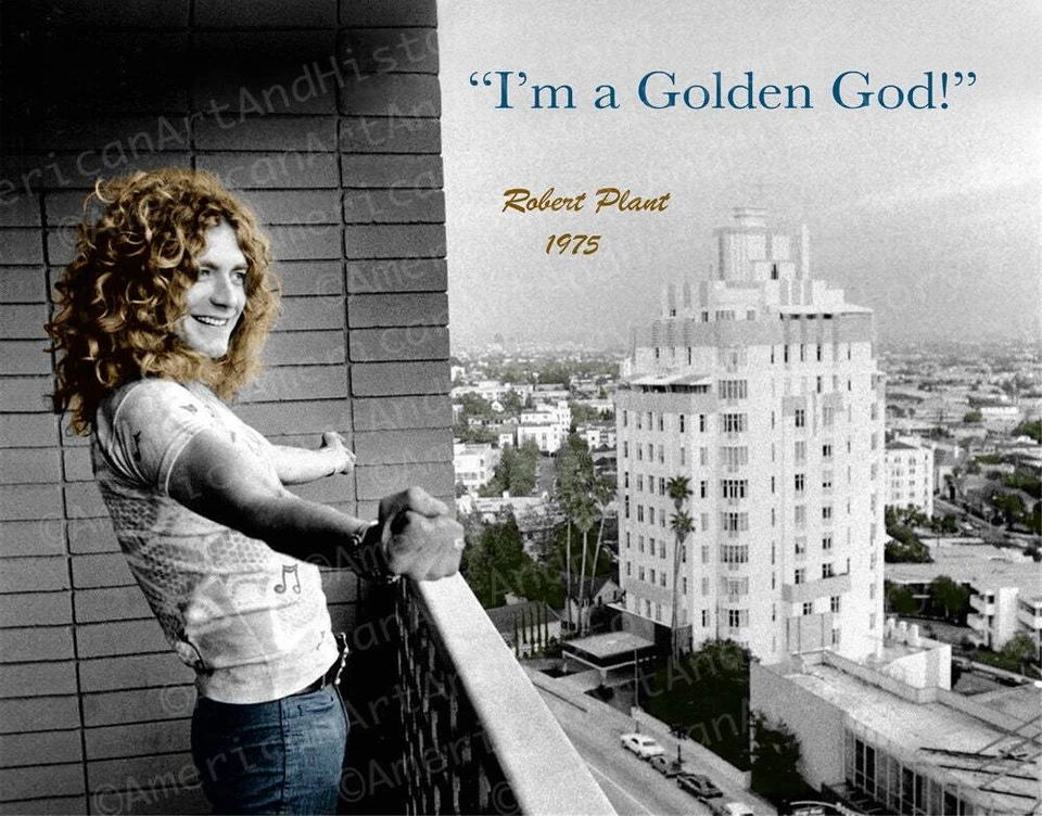 Robert Plant the Golden God Colorized Photo Print Poster Led Zeppelin 1975 LA - Image 1 of 1