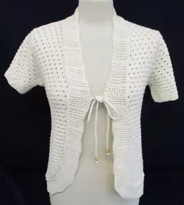 Cardigan mit geformter Vorderseite, Kurzarm, offener Strick, vorne zum Binden, cremefarben, Small, UK 8 - Bild 1 von 8