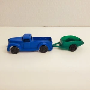 Vintage Ideal Toy Co. Blue Pickup Truck No 2 1-392 & Green Trailer 1-409 Plastic - Picture 1 of 11