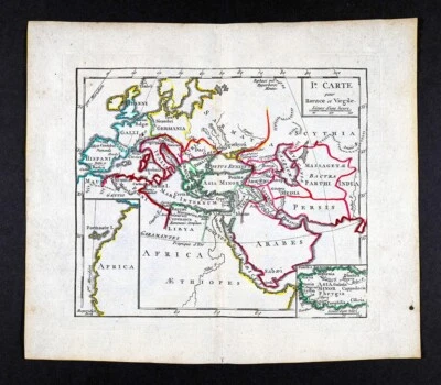 1810 Delalain Map Roman Empire Horace Virgil Era Poet Italy Greece Mediterraneum - Image 1 of 4