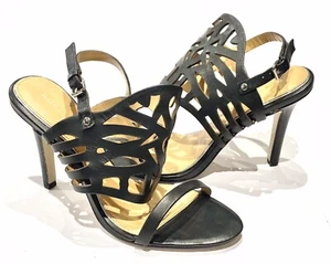 Badgley Mischka Strappy Cutout Black Leather Stiletto 4” Heels 6M New - Picture 1 of 9