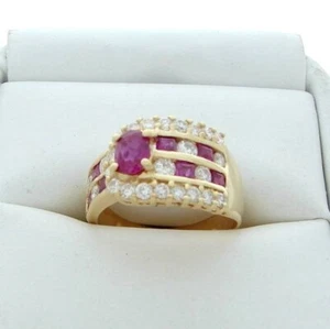 DIAMOND RUBY BUCKLE RING WEDDING BAND ANNIVERSARY RING 18K - Picture 1 of 3