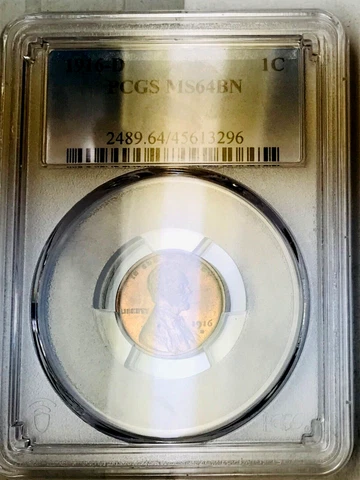 1916 D Lincoln Cent, PCGS MS64BN,  COIN Looks RB Cover