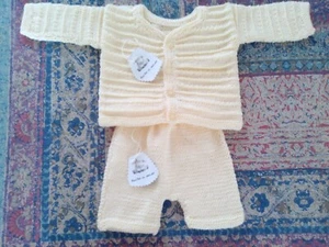 Conjunto Jersey-pantalón. Hecho a mano. Algodón Vainilla . 0a3 meses - Imagen 1 de 2