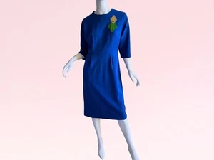 1950s Vintage Mid Century Modern Diamond Applique Mod Dress Medium - Picture 1 of 6