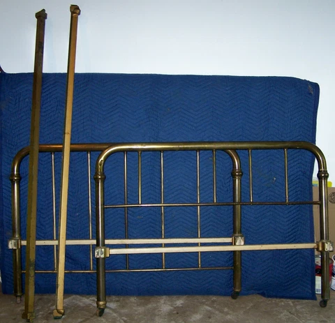 VINTAGE BRASS BED FRAME INCLUDES HEADBOARD, FOOTBOARD, AND RAILS Cover