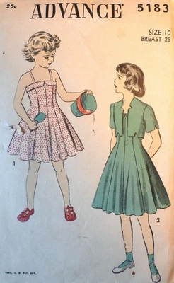 Vtg 1950s Advance 5183 Princess Seam Bolero Sun Dress SEWING PATTERN Girl 10 - Image 1 of 4