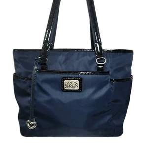 BRIGHTON HERRITAGE RUDY EVERYWHERE BLUE NYLON LEATHER TOTE SHOULDER BAG  - Picture 1 of 20