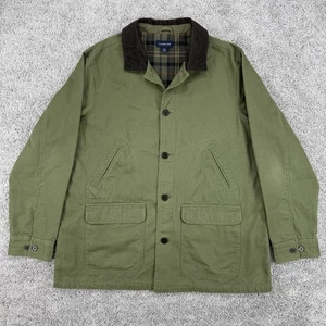 Lands End Barn Coat Men’s XL Green Field Chore Corduroy Collar Flannel Lined - Picture 1 of 10