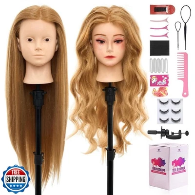 Mannequin Head with 80% Real Human Hair - 28 Inch Makeup Cosmetology Hairdres - Image 1 of 4