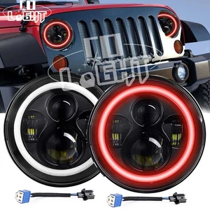 Par de faros LED redondos DOT de 7" rojo halo DRL aptos para Jeep Wrangler JK LJ TJ CJ - Imagen 1 de 8