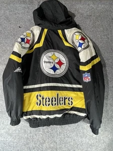 CHAQUETA LIGERA GRANDE VINTAGE AÑOS 90 PITTSBURGH STEELERS NFL APEX DOBLE LOGO - Imagen 1 de 6